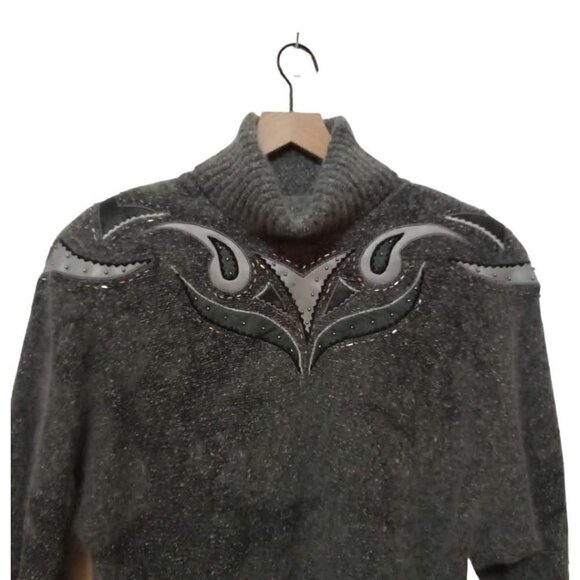 Rediffusion Vintage Silk Angora Beaded Embroidered Turtleneck Sweater Sz L - Picture 3 of 7